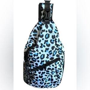 Sling Backpack Nylon Blue Cheetah Print - NWOT